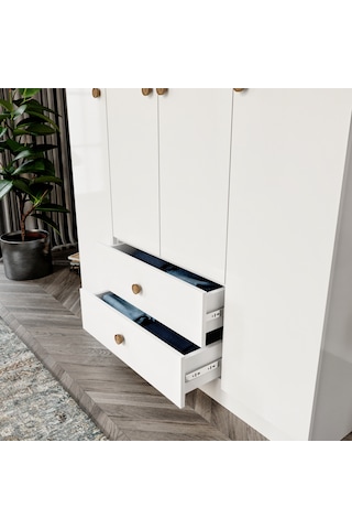Nova White 4 Kapaklı,2 Çekmeceli Dolap/gardırop %100mdf