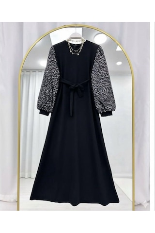 Lovie Moda Kadın Kolu Pul Paletli Elbise Siyah