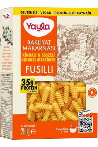 Yayla Glutensiz Bakliyat Makarnası Kırmızı Mercimek Kinoalı & Sebzeli 250 Gr