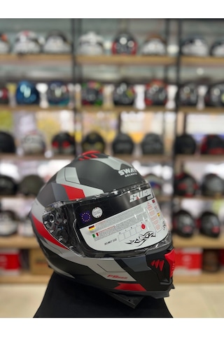 Sway Sw 865 Titan Black White Red Full Face Kapalı Motosiklet Kask Gri - Kırmızı - Siyah