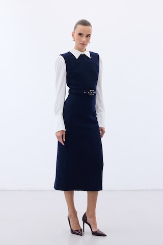 Kemerli Tüvit Elbise - Lacivert-136577 Lacivert