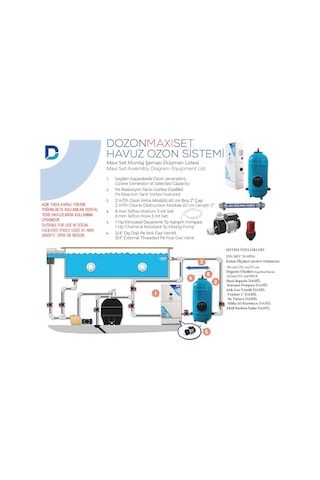 Dozon Maxı Set Havuz Ozon Sistemi 15g/h 1kw- 1/150m3-toptancıyızbiz