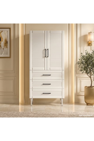 Cernobbio Çok Amaçlı Dolap 60 Cm 2 Kapak 3 Çekmece Lake Saf Beyaz Ral 9010 - Çok Amaçlı Erzak Dolabı Yeşil