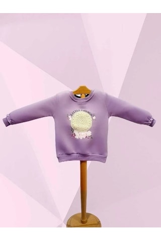 Cantoy Kız Çocuk Motif Desenli Şardonlu 3 İplik Sweatshirt-15459 Lila