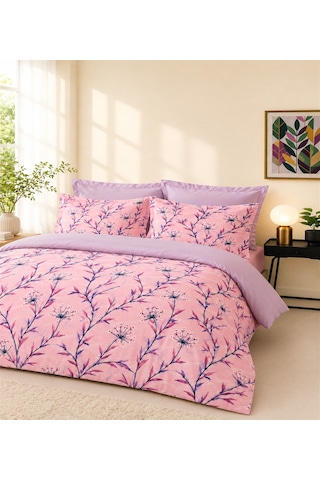 More Home Tek Kişilik Lastikli Çarşaf Nevresim Takımı Lavanta Dalları Çok Renkli