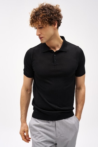İgs Siyah Slim Fit Dar Kalıp Polo Yaka Düz Kısa Kollu Triko Tişört-16327