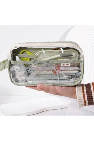 Tuomeng Büyük Kapasiteli Leke Tutmaz Kalem Kutusu Öğrenci Basit Tarzı Şeffaf Kalem Kutusu Beyaz