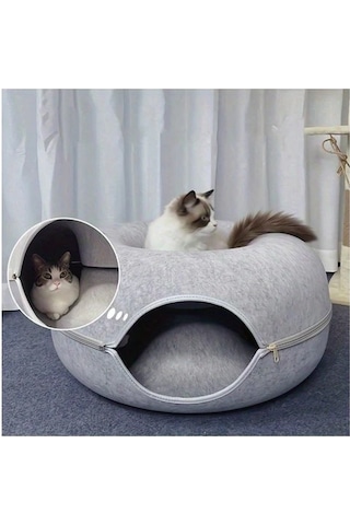 Honeybeeshop Siyah Interaktif Keçe Tüneli Donut Kedi Yatağı Küçük Orta Boy Kediler Fretler Tavşanlar İçin Yumuşak Kanvas Oyun Eğitim Oyuncak Gri Çoklu Renkler