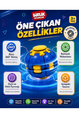 Stres Topu Press & Spin Basınca Dönen Fidget Spinner Oyuncak 3+ Yaş Mavi