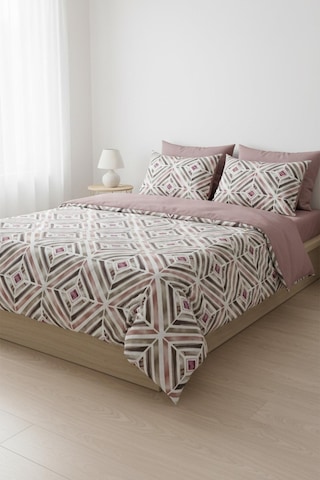 Geometrik Dokunuş Çift Kişilik %100 Pamuk Nevresim Takımı GÜL KURUSU