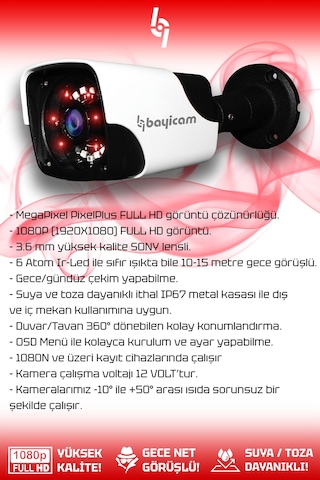 Bayicam 2 Kameralı Panda 1 İç Kamera Set 250 GB HDD Full HD Gece Görüşlü Güvenlik Kamerası Sistemi