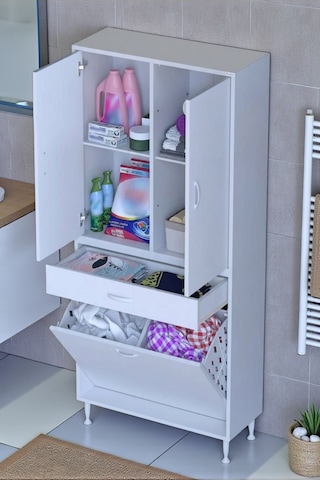 Eliusta Pine 70 Cm Genişlikte Dolap 70x171x32,5 Cm Banyo/mutfak Dolabı İki Kapaklı Sepetli Dolap Beyaz