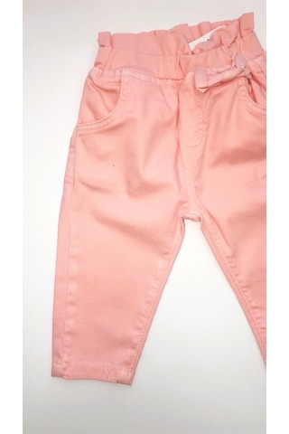 Çikoby Kız Çocuk Beli Lastikli Lcralı Fiyonklu Pantolon-7321-pudra Pudra