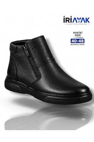 İriayak Hakiki Deri Erkek Kışlık Bot - İçi Komple Kürklü - Çift Fermuarlı - 45-48 Numara Siyah