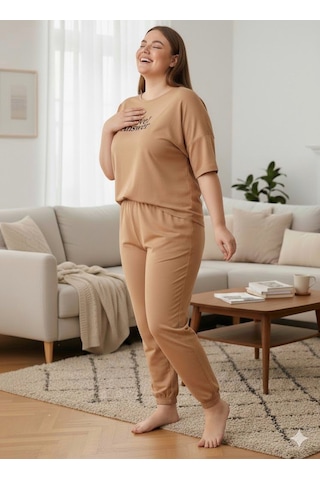 Kadın Büyük Beden Eşofman Takımı Bej