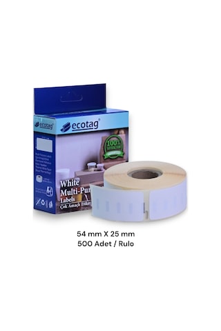 Ecotag Dymo 11352 Lw Muadil Etiket Beyaz 54 MM X 25 MM 500 Adet