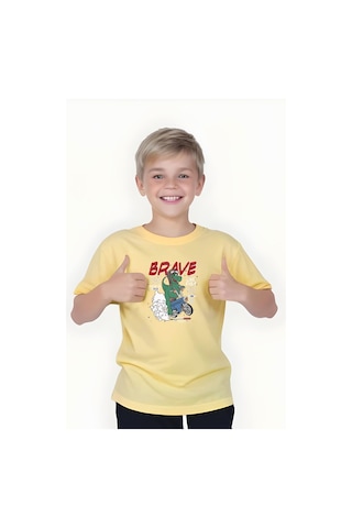Panios Kids Brave Baskılı Erkek Çocuk Kısa Kollu Tişört Sarı