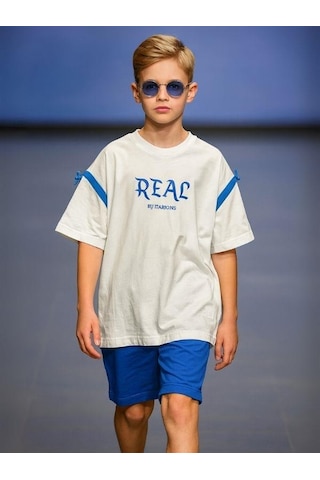 Marions Çocuk Pamuklu Real Yazılı Oversize Kalıp T-shirt-15954 Beyaz