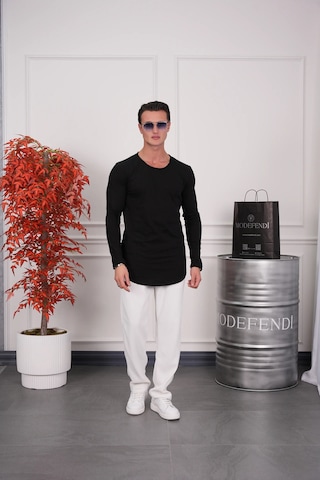 Modefendi Slim Fit Oval Kesim Uzun Kollu Pamuk Basic Tshırt Siyah