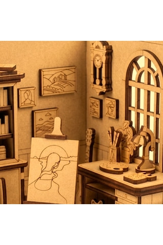 Sanat Atölyesi Ahşap Maket Seti Dıy Miniatür Artist Workshop Peri Led'li 3d Puzzle