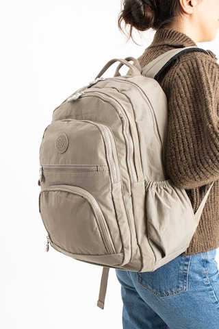 Özer -3013 Sanmorris Unisex Suya Dayanıklı Krinkıl Kumaş Çok Gözlü Orta Boy Laptop Okul Ve Sırt Çantası Kum