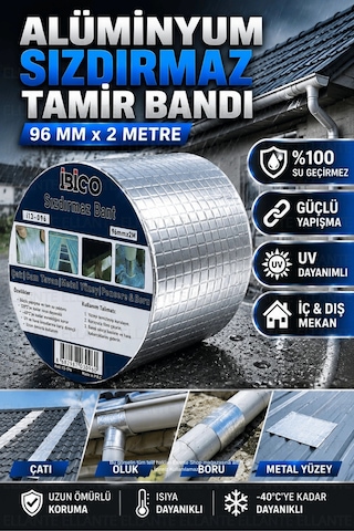 96 Mm X 2 Metre Alüminyum Sızdırmaz Tamir Bandı Su Geçirmez Güçlü Yapışkan Çatı Oluk Boru Pencere İz