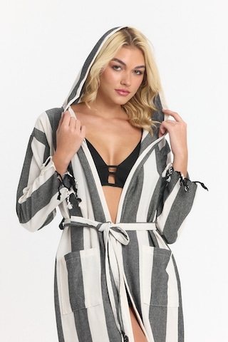 Mulberry Striped Peştemal Bornoz Banyo Ve Plaj Elbisesi Siyah