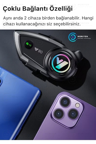 Y80 Yeni Nesil Motosiklet Kask Interkom Mikrofonlu Gürültü Engelleyici Işıklı 5.3 Bluetooth Kulaklık