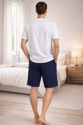 Erkek Pamuklu Baskılı Cepli Şortlu Pijama Takımı Ke30329 Mavi - Beyaz