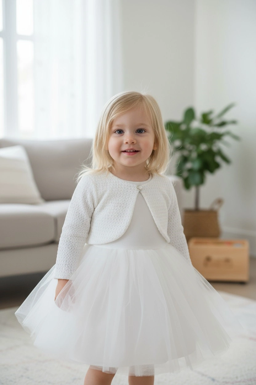 Bolero Hırkalı Kız Çocuk Tüllü Elbise KREM