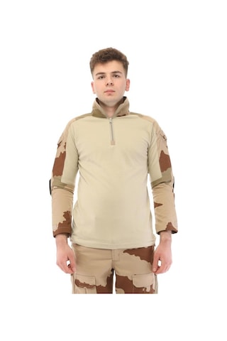 Single Sword Sword Dirsek Detaylı Polo Yaka Kadın&erkek Combat T-shirt Single Kamuflaj