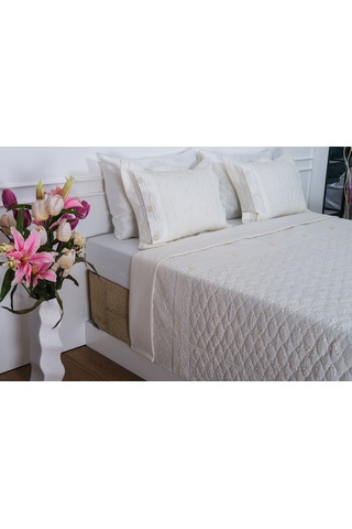 Finezza Gülfem Pamuk Baskılı  Krem- Krem Yatak Örtüsü Seti Çift Kş. 6 Parça-1463