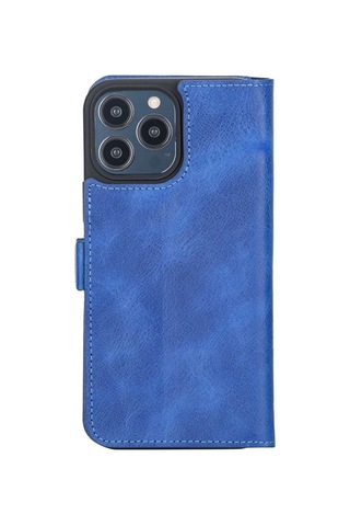 Apple iPhone 13 Pro Max Uyumlu Deri Cüzdanlı Kılıf Okyanus Mavi Çok Renkli