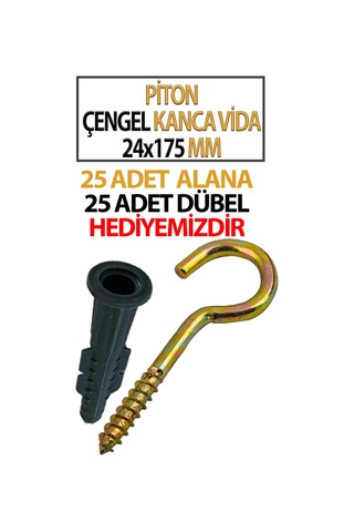Piton Çengel Kanca Vida 24x175 Mm 25 Adet 25 Adet Dübel Hediyemizdir Diğer