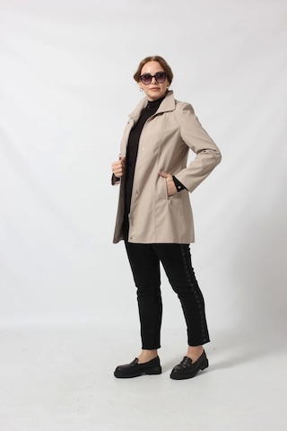 1616 Fermuarlı Cep Detaylı Kapuşonlu Bondit Ceket Açık Taş Açık Taş Rengi