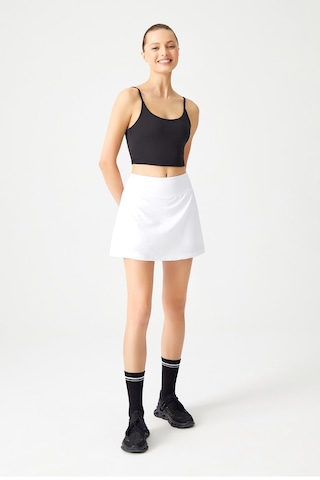 Los Ojos Beyaz 2 Katmanlı Tenis Eteği - Şort Etek - Spor Etek Tennis Skirt Beyaz Beyaz