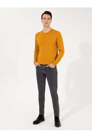 Cacharel Sarı Slim Fit Bisiklet Yaka Basic Triko Kazak