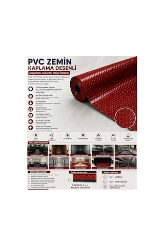 Pvc Desenli Zemin Kaplama Muşambası 2mm 1x5 Metre Kaymaz Araç Konteyner Oto Taban Kaplaması Bordo