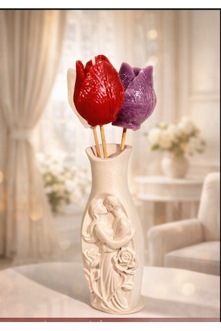 Tulip Bouquet-romantik-el Yapımı Mum Kırmızı-mor Beyaz