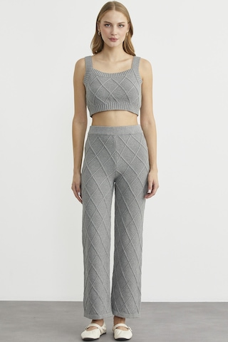 Sementa Pamuk Crop Pantolon Triko Takım - Gri Gri