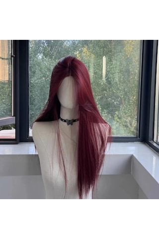 Kırmızı Peruk Uzun Düz Dantel Ön Peruk Kadın İçin Doğa Sentetik Diğer