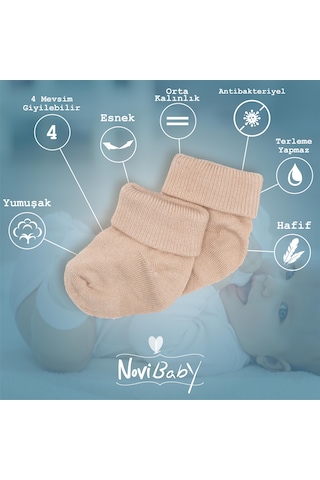 Novibaby 2'li Bambu Bebek Çorap I Ecru I 0 6 Ay I Ekru Yenidoğan Bebek Çorabı Çok Renkli