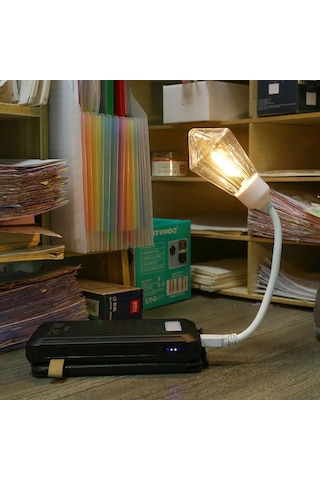Usb Ledli Rustik Ampul - Köşegen Tasarım Masa Lambası Sarı