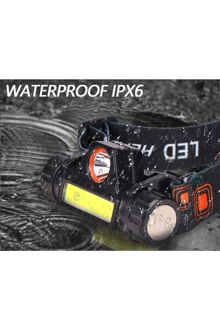 Süper Parlak Cob Led 1200 Lümen Şarjlı Kafa Feneri. Kafa Lambası Siyah