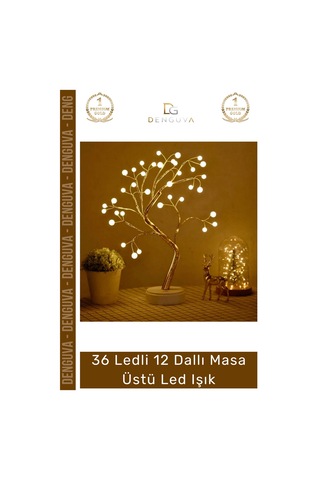 Ledışık Modern İnci Detaylı Işıklı Ağaç 36 Ledli Usb Pilli Ambiyans Aydınlatma Dekoratif Masa Üstü Çok Renkli