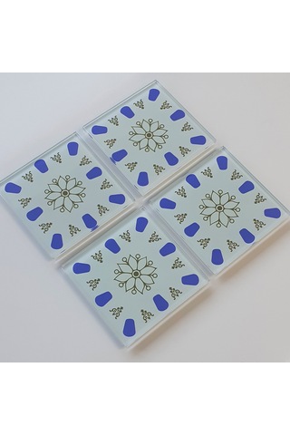 Decorita Cam Bardak Altlığı | Acem Kahveci - Mavi | 4'lü Takım Kırmızı