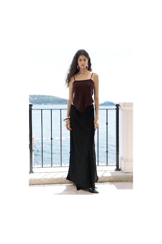 Eubah Kırışık Uzun Siyah Saten Etek Siyah
