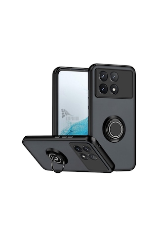 Poco X6 Pro Uyumlu Kılıf Yüzüklü Standlı Extra Darbe Koruma Sert Silikon Kapak - Siyah Siyah