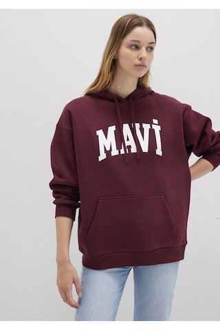 Mavi - Mavi Logo Baskılı Kapüşonlu Bordo Sweatshirt 1600361-85493 Bordo