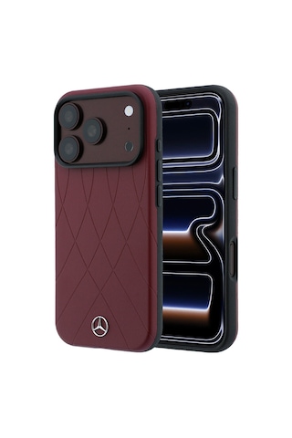Apple Uyumlu iPhone 18 Pro Kılıf Mercedes Benz Lisanslı M-safe Uyumlu 3d Metal Logolu Crossed Lines Kapak Bordo